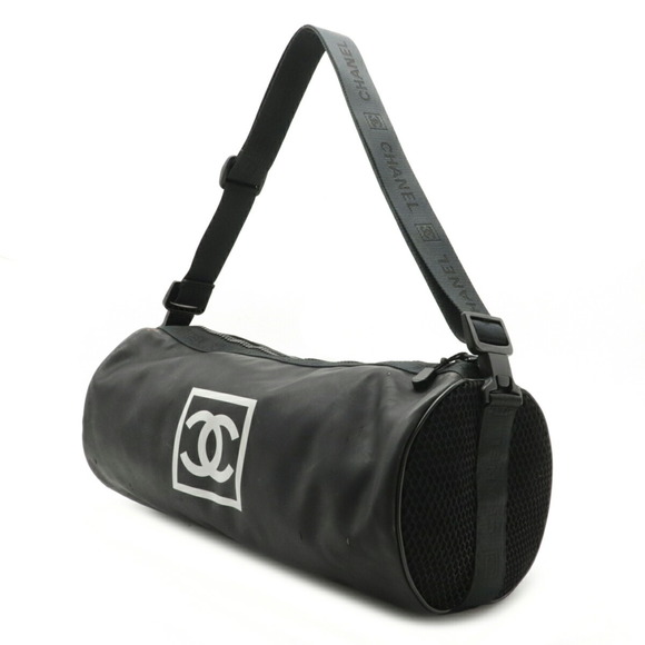 CHANEL Chanel sports line here mark shoulder bag Boston rubber nylon black wh... - Picture 2 of 6